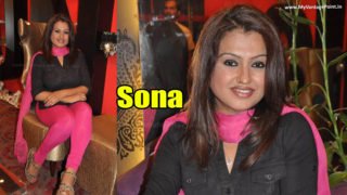 South Indian Hottie SONA looking tempting in Black Kurta & Pink Salwar at an event