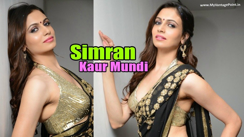 Simran Kaur Mundi Hot And Spicy Pics In Sexy Black Saree And Golden Blouse 