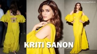 Kriti Sanon at The Kapil Sharma Show for Promotion of Panipat with Sanjay Dutt in Yellow Saree Designed by Manish Malhotra
