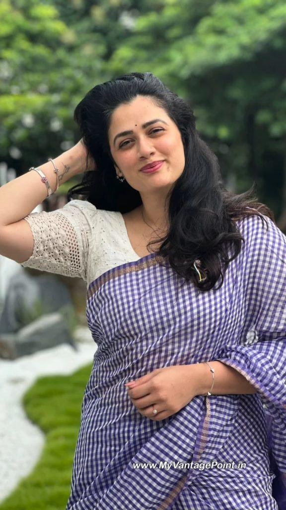 actress-girija-oak-in-white-blouse-and-purple-saree